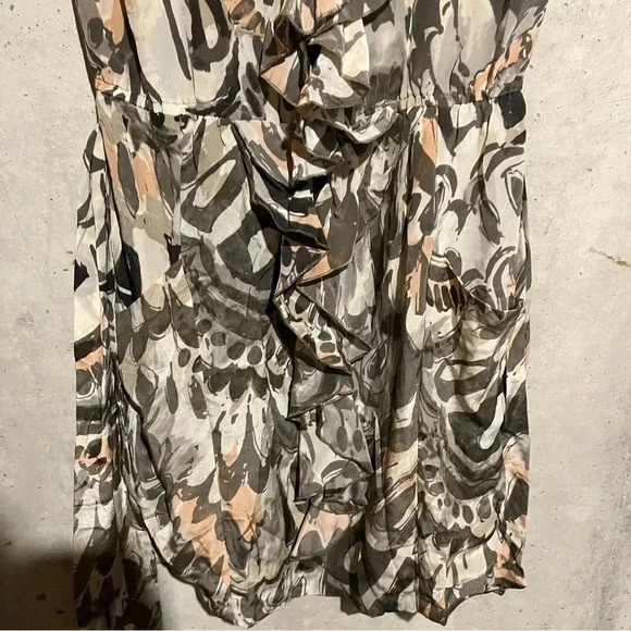 Charlie Jade 100% Silk Dress Tie Waist Ruffle Zip Front Abstract Pockets Size M - Picture 7 of 14